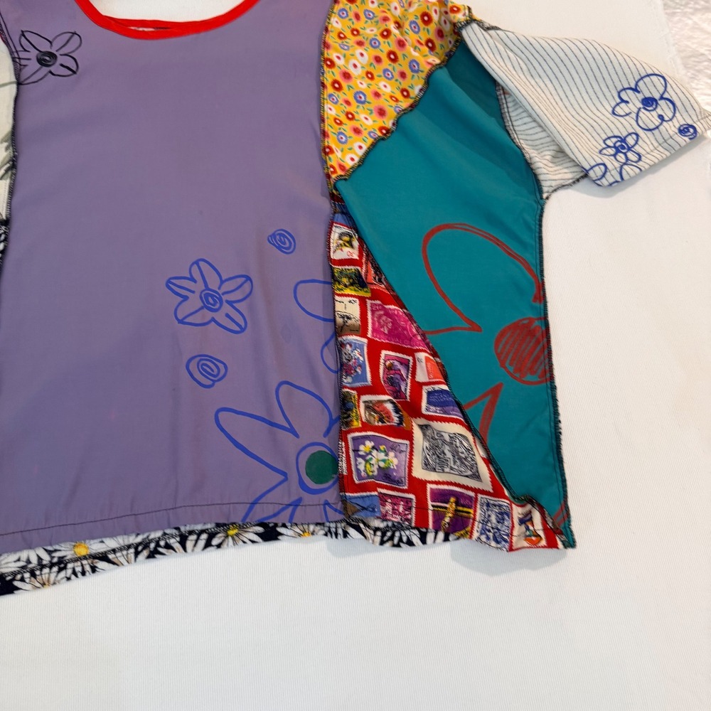 Staley Gretzinger Patchwork Top OS Purple Floral Mixed Print Art to Wear - Picture 15 of 15